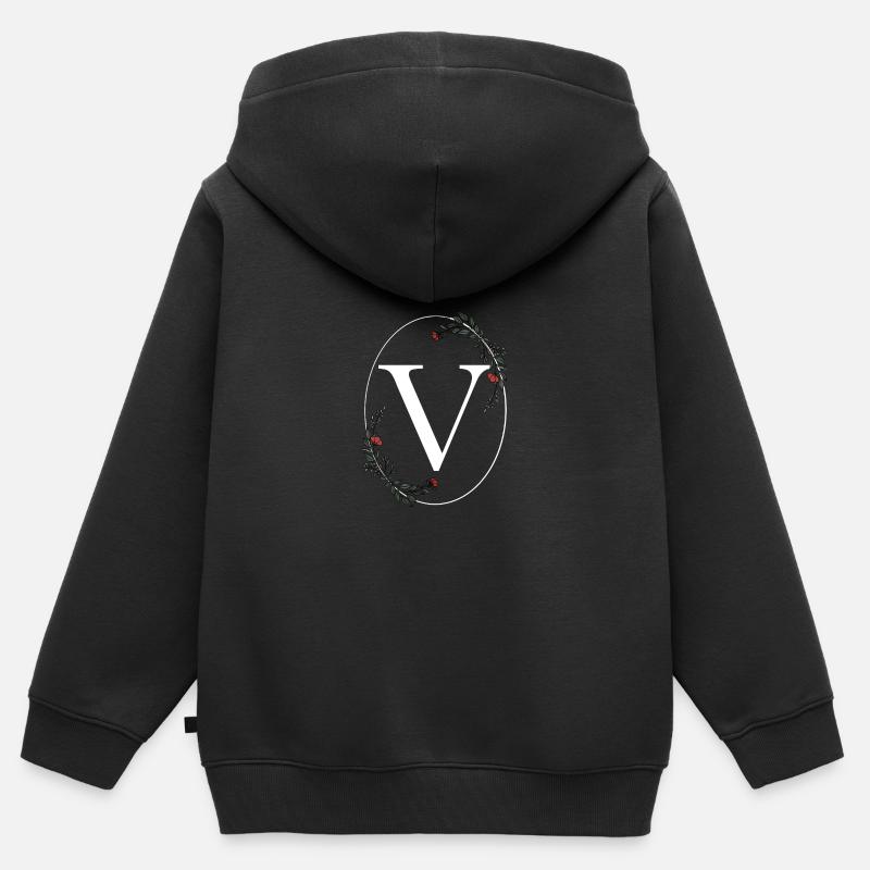 Lettera V - Felpa Premium con cappuccio con zip bambino bio - nero