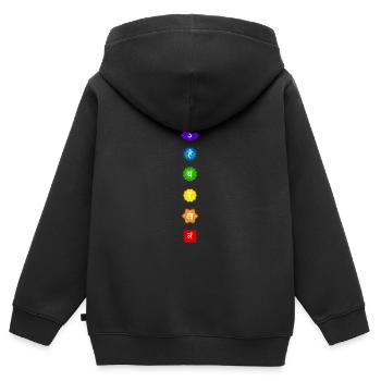 Chakras - lueur - Sweat Premium à capuche zippé enfant bio - noir - Dos - AI Model Kid Male (0cm)