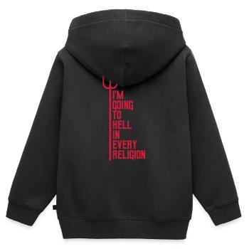 En allant en enfer - Sweat Premium à capuche zippé enfant bio - noir - Dos - AI Model Kid Male (0cm)