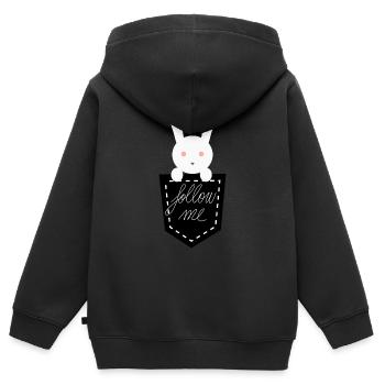 Weißes Kaninchen in der Tasche - Kinder Premium Organic Zip Hoodie - Schwarz - Hinten - AI Model Kid Male (0cm)