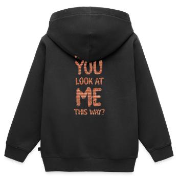 Warum siehst du mich so an? - Kinder Premium Organic Zip Hoodie - Schwarz - Hinten - AI Model Kid Male (0cm)