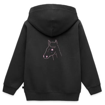 Pferd Zeichnung - Kinder Premium Organic Zip Hoodie - Schwarz - Hinten - AI Model Kid Male (0cm)