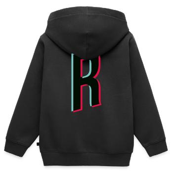 R - Buchstabe R - Kinder Premium Organic Zip Hoodie - Schwarz - Hinten - AI Model Kid Male (0cm)