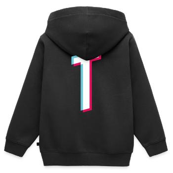 T - lettre T - Sweat Premium à capuche zippé enfant bio - noir - Dos - AI Model Kid Male (0cm)