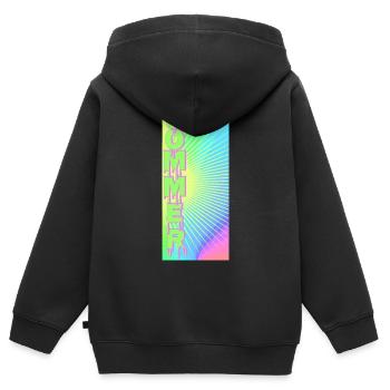 Rayons de soleil d’été néon - Sweat Premium à capuche zippé enfant bio - noir - Dos - AI Model Kid Male (0cm)