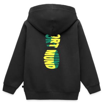 Dortmund Allemagne Ville Skyline Police Colorée - Sweat Premium à capuche zippé enfant bio - noir - Dos - AI Model Kid Male (0cm)