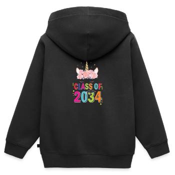Nettes Einhorn erster Schulklasse 2034 Wachsen Sie - Kinder Premium Organic Zip Hoodie - Schwarz - Hinten - AI Model Kid Male (0cm)
