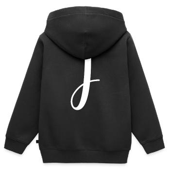 Calligraphie, initiale J - Sweat Premium à capuche zippé enfant bio - noir - Dos - AI Model Kid Male (0cm)