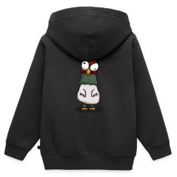 Verrücktes Huhn mit großen Augen - Kinder Premium Organic Zip Hoodie - Schwarz - Hinten - AI Model Kid Male (0cm)