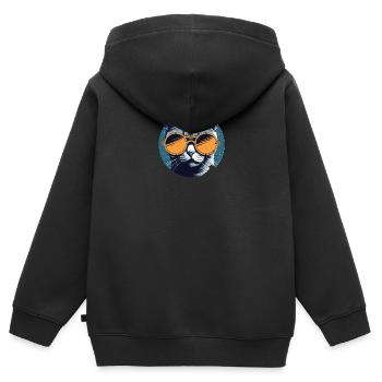 Katze Mietz Stubentiger Sonnenbrille - Kinder Premium Organic Zip Hoodie - Schwarz - Hinten - AI Model Kid Male (0cm)