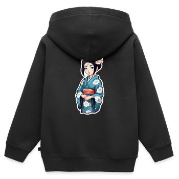 Japanerin im Kimono - Japan - Manga - Kinder Premium Organic Zip Hoodie - Schwarz - Hinten - AI Model Kid Male (0cm)
