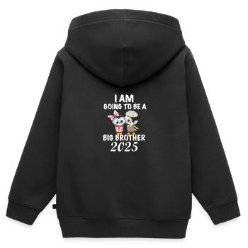 Großer Bruder 2025, 2025 Großer Bruder Pinguin - Kinder Premium Organic Zip Hoodie - Schwarz - Hinten - AI Model Kid Male (0cm)