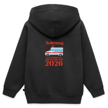 Achtung Ich Werde Ein Großer Bruder 2026 - Kinder Premium Organic Zip Hoodie - Schwarz - Hinten - AI Model Kid Male (0cm)