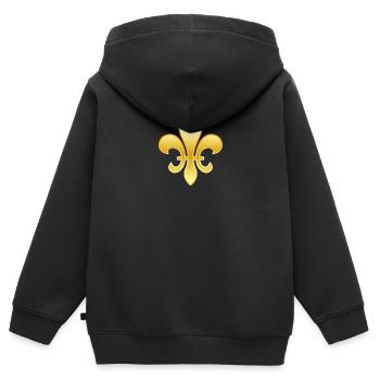 Fleur de Lys / Fleur de Lis Aspect or métallisé - Sweat Premium à capuche zippé enfant bio - noir - Dos - AI Model Kid Male (0cm)