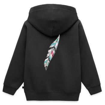 Plume d’oiseau artistique dans le style ethno - Sweat Premium à capuche zippé enfant bio - noir - Dos - AI Model Kid Male (0cm)