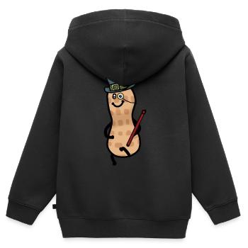 Cylindre d’arachide Monocle M. Sir Nut Gentleman - Sweat Premium à capuche zippé enfant bio - noir - Dos - AI Model Kid Male (0cm)