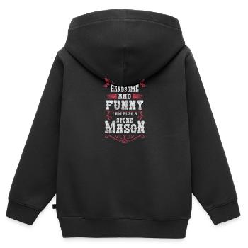 Oeuvre de sculpteur, pierre guilde, armoiries de la guilde des tailleurs de pierre - Sweat Premium à capuche zippé enfant bio - noir - Dos - AI Model Kid Male (0cm)