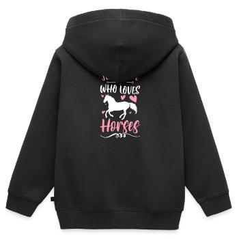 Amitié équestre à cheval - Sweat Premium à capuche zippé enfant bio - noir - Dos - AI Model Kid Male (0cm)