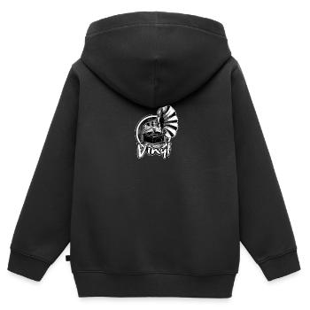 Tourne-disque vinyle gramophone rétro - Sweat Premium à capuche zippé enfant bio - noir - Dos - AI Model Kid Male (0cm)