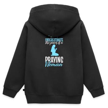 Unterschätze niemals die Macht einer betenden Frau - Kinder Premium Organic Zip Hoodie - Schwarz - Hinten - AI Model Kid Male (0cm)