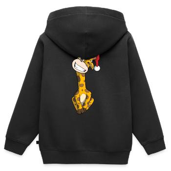 Weihnachtliche Giraffe mit Weihnachtsmütze - Kinder Premium Organic Zip Hoodie - Schwarz - Hinten - AI Model Kid Male (0cm)