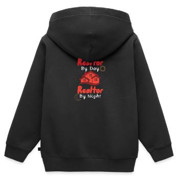 Immobilienmakler bei Tag Immobilienmakler bei Nach - Kinder Premium Organic Zip Hoodie - Schwarz - Hinten - AI Model Kid Male (0cm)