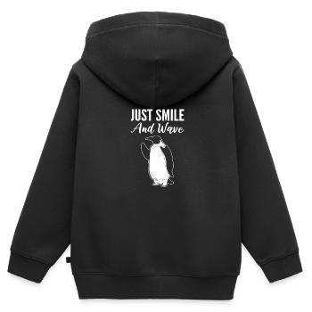 Lächeln und winken Freundliche Person Gift - Kinder Premium Organic Zip Hoodie - Schwarz - Hinten - AI Model Kid Male (0cm)