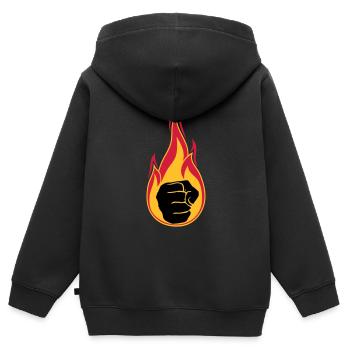 flammes chaudes brûlent la main de poing de feu serré - Sweat Premium à capuche zippé enfant bio - noir - Dos - AI Model Kid Male (0cm)