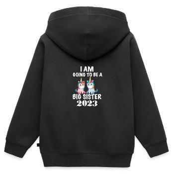 Je serai une grande sœur, 2023, Licornes - Sweat Premium à capuche zippé enfant bio - noir - Dos - AI Model Kid Male (0cm)