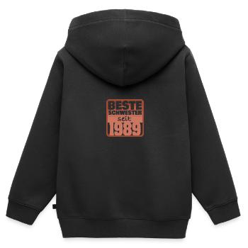 Frères et sœurs 1989 - Sweat Premium à capuche zippé enfant bio - noir - Dos - AI Model Kid Male (0cm)