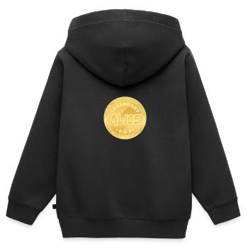 Alice - Kinder Premium Organic Zip Hoodie - Schwarz - Hinten - AI Model Kid Male (0cm)