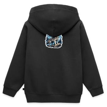 Wolf singt unter dem Mond - Kinder Premium Organic Zip Hoodie - Schwarz - Hinten - AI Model Kid Male (0cm)