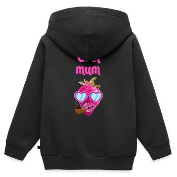 maman cool, pipe, fraise, pop-art, rose, lunettes de soleil - Sweat Premium à capuche zippé enfant bio - noir - Dos - AI Model Kid Male (0cm)
