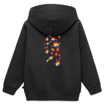 Fraises , Fraise, Couleur, Couleur colorée - Sweat Premium à capuche zippé enfant bio - noir - Dos - AI Model Kid Male (0cm)