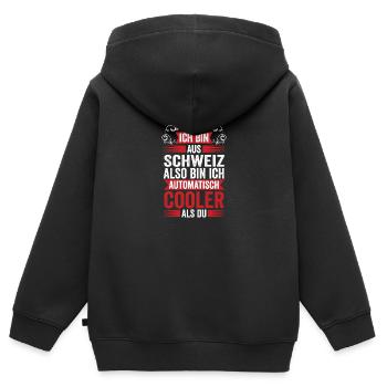 Schweizer Schweiz - Kinder Premium Organic Zip Hoodie - Schwarz - Hinten - AI Model Kid Male (0cm)