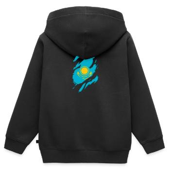 Kasachstan Flagge zerrissenes Motiv - Kinder Premium Organic Zip Hoodie - Schwarz - Hinten - AI Model Kid Male (0cm)