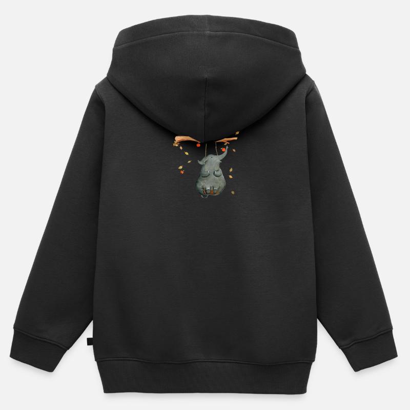 elephant - Felpa Premium con cappuccio con zip bambino bio - nero