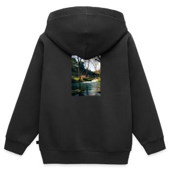Forest River Wasserfall - Kinder Premium Organic Zip Hoodie - Schwarz - Hinten - AI Model Kid Male (0cm)