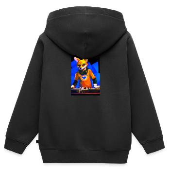Fox am DJ-Pult - Kinder Premium Organic Zip Hoodie - Schwarz - Hinten - AI Model Kid Male (0cm)