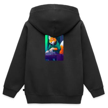Fox am DJ-Pult - Kinder Premium Organic Zip Hoodie - Schwarz - Hinten - AI Model Kid Male (0cm)