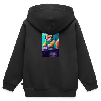 Fox am DJ-Pult - Kinder Premium Organic Zip Hoodie - Schwarz - Hinten - AI Model Kid Male (0cm)