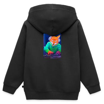 Fox am DJ-Pult - Kinder Premium Organic Zip Hoodie - Schwarz - Hinten - AI Model Kid Male (0cm)