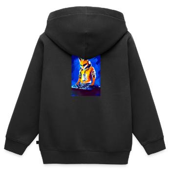 Fox am DJ-Pult - Kinder Premium Organic Zip Hoodie - Schwarz - Hinten - AI Model Kid Male (0cm)