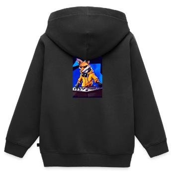 Fox am DJ-Pult - Kinder Premium Organic Zip Hoodie - Schwarz - Hinten - AI Model Kid Male (0cm)