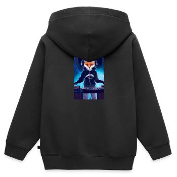 Fox am DJ-Pult - Kinder Premium Organic Zip Hoodie - Schwarz - Hinten - AI Model Kid Male (0cm)
