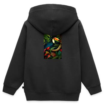 Dschungel-Tukan - Kinder Premium Organic Zip Hoodie - Schwarz - Hinten - AI Model Kid Male (0cm)