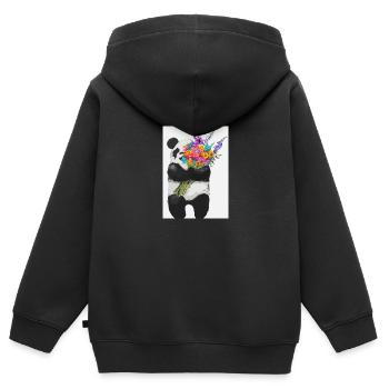 Panda mit Blumenstrauß - Kinder Premium Organic Zip Hoodie - Schwarz - Hinten - AI Model Kid Male (0cm)