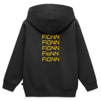Prénom Fionn - Sweat Premium à capuche zippé enfant bio - noir - Dos - AI Model Kid Male (0cm)