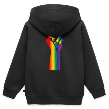 #LGBTQ - Sweat Premium à capuche zippé enfant bio - noir - Dos - AI Model Kid Male (0cm)
