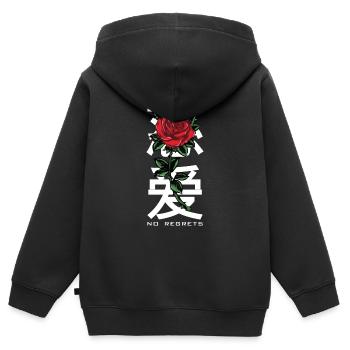 No Regrets Roses Japon - Sweat Premium à capuche zippé enfant bio - noir - Dos - AI Model Kid Male (0cm)